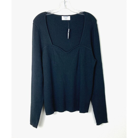 Old Navy NWT Stretchy Ribbed Sweater Size XXL Tall Black Sweetheart Neckline - Picture 1 of 6